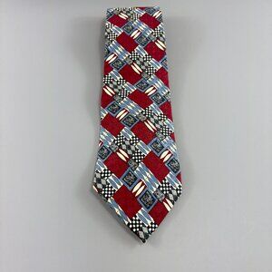 Baron's by X'Andrini Red / Blue Geometric Men's Extra Long Tie 4" x 62" Vintage